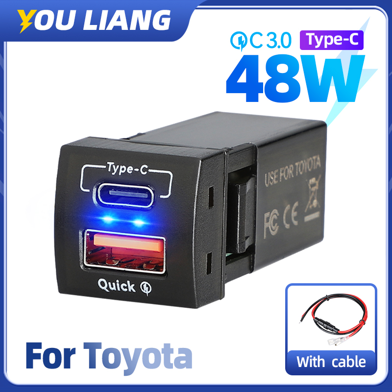 Car Accessories Qc - 48W QC3.0ที่ชาร์จความเร็วสูง USB Type-C PD 12V