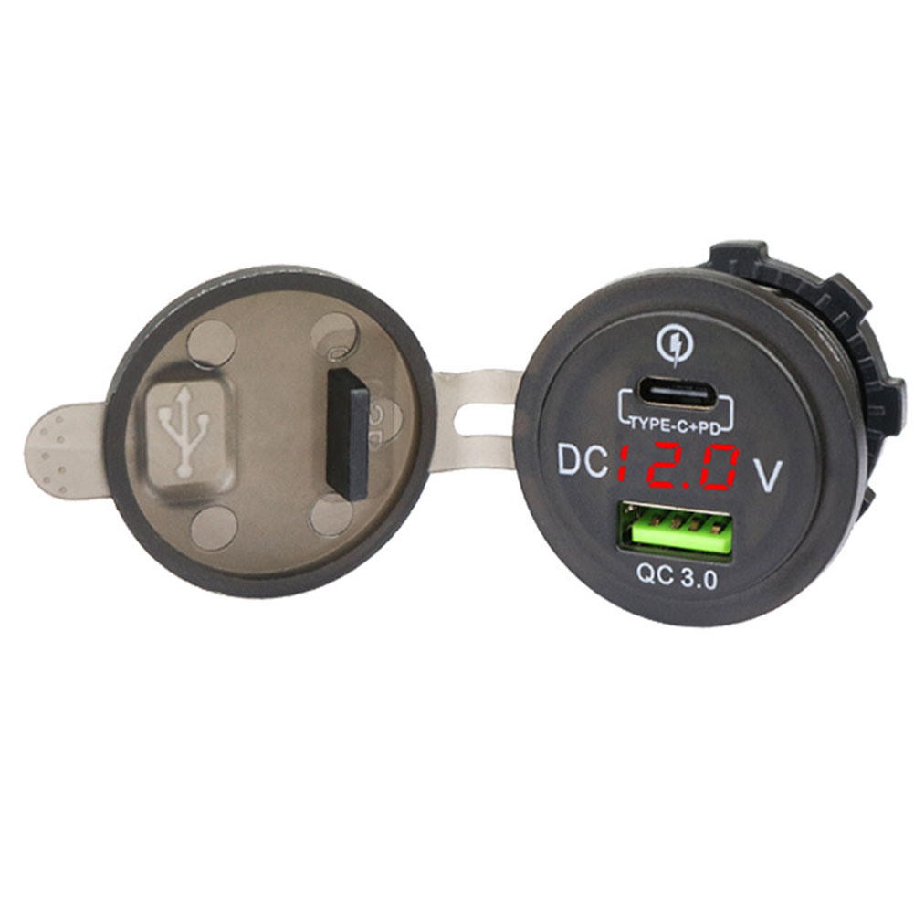 Car Accessories Qc - เต้ารับไฟ LED QC 3.0 พร้อมโวลต์มิเตอร์ อุปกรณ์กันน้ำสำหรับรถยนต์
