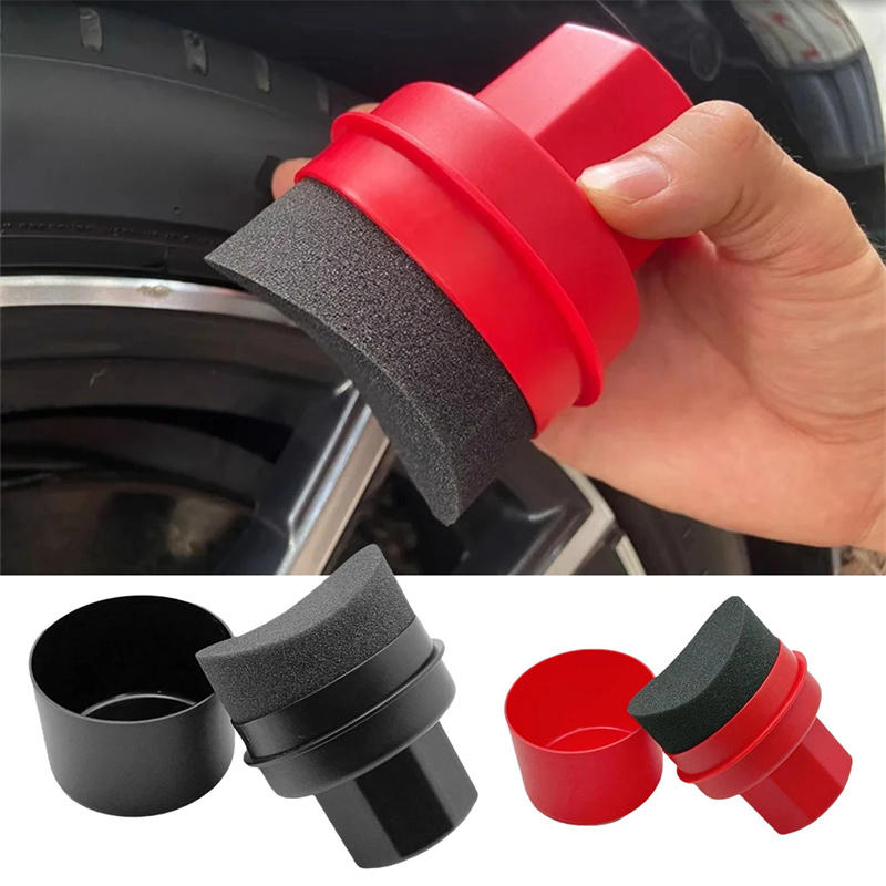 Car Detailing Brush - ฟองน้ำขัดเคลือบยางรถยนต์ แผ่นทาแว็กซ์รถยนต์พร้อมฝาปิด รูปทรงโค้ง ใช้งานง่าย ฟองน้ำขัดยาง แปรงทำความสะอาดยาง