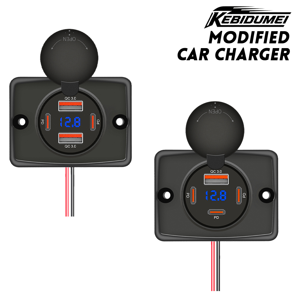 Car Accessories Qc - KEBIDUMEI PD+QC 4 พอร์ตที่ชาร์จแบตในรถ 12V/24V ชาร์จเร็วซ็อกเก็ตดิจิตอลจอแสดงผลกันน้ำอะแดปเตอร์ไฟฟ้าอุปกรณ์เสริมในรถยนต์