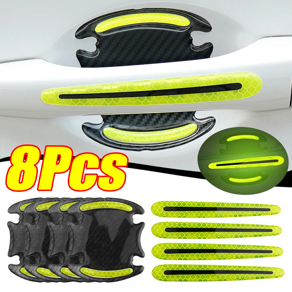 Car Door Handle Protector - สติกเกอร์สะท้อนแสงติดประตูรถยนต์ 4/8 ชิ้น ป้องกันรอยขีดข่วนที่มือจับประตูรถยนต์