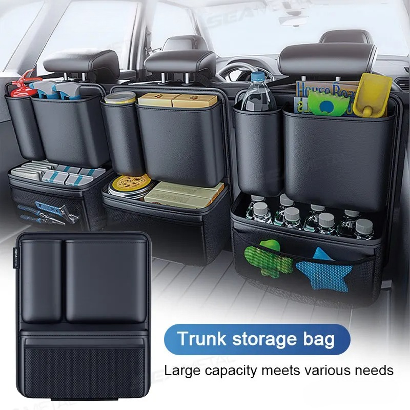 Car Trunk Organizer - กระเป๋าแขวนหลังเบาะรถยนต์ กระเป๋าเก็บของหลังพนักพิงศีรษะสำหรับรถยนต์ ที่ใส่กระดาษทิชชู่และเครื่องดื่ม จุของได้เยอะ
